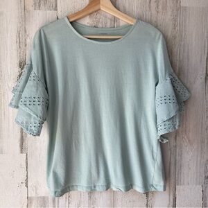 14th & Union Mint Green Short Eyelet Sleeves Top Size S
